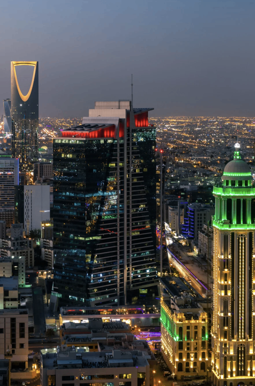 Riyadh skyline at night with illuminated highways